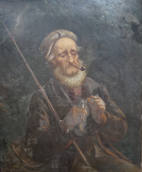 Early 20th century, oil on board, Study of a fisherman smoking a pipe, indistinctly signed lower left, 73 x 59cm. Condition - poor
